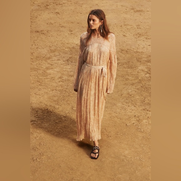 Zara collection 17  Beige Maxi Dress bohemian boho flowy embroidered printed - Picture 4 of 10